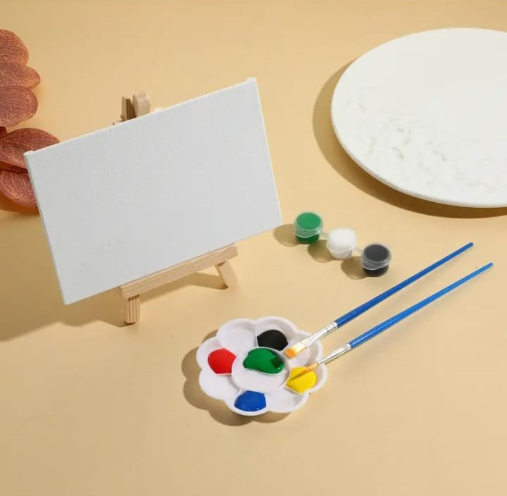 Canvas &Easel Set with 2 Brushes, Palette and paints